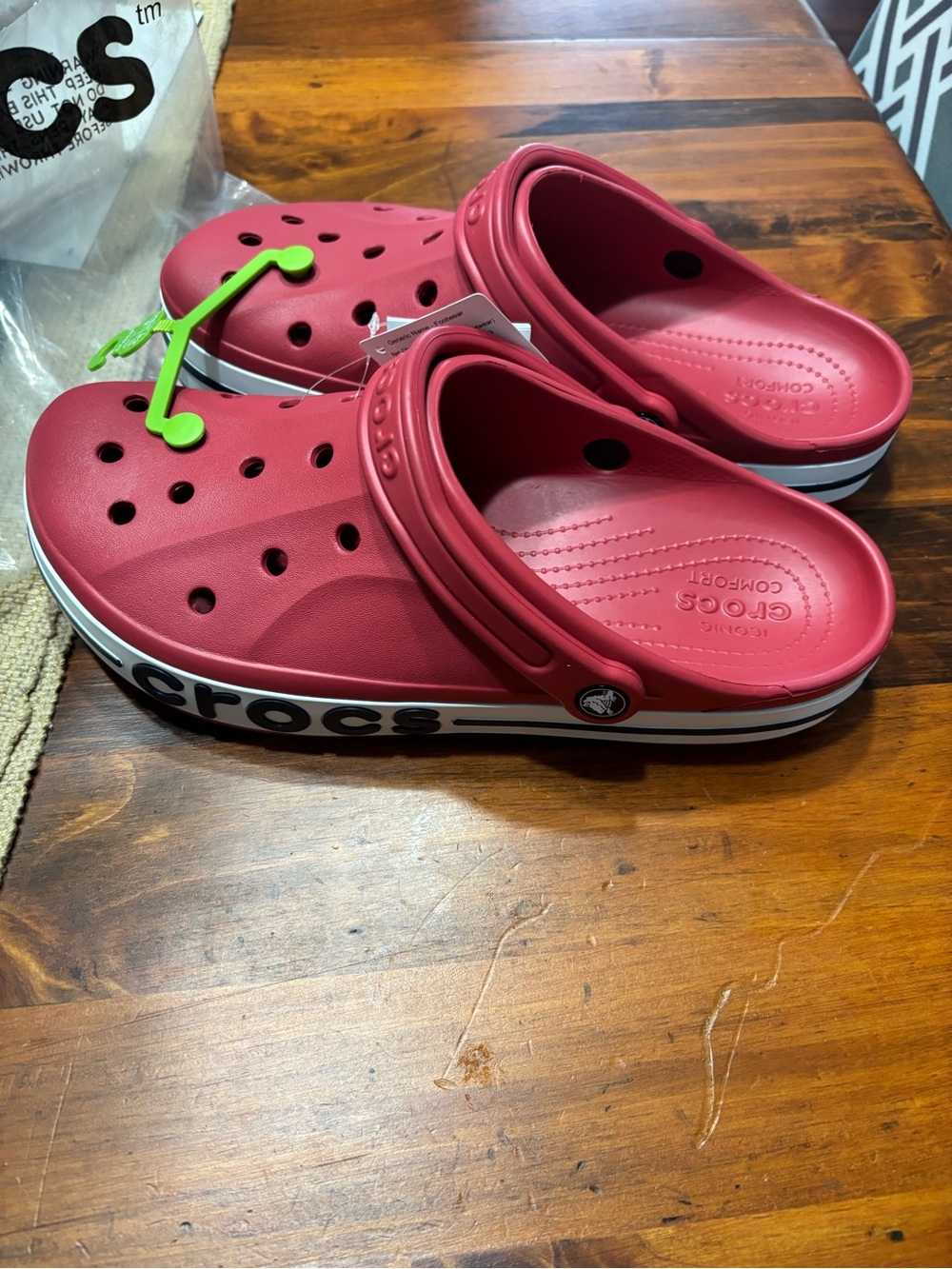 CROCS Red Classic Clogs with White Trim Size 11 NEW